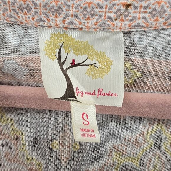 Fig & Flower Anthropologie Women's Boho Print Blouse SM Multicolor Button Up - Picture 2 of 8